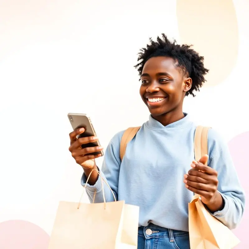 Smiling student with shopping bags and phone