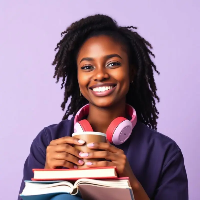Student with books and coffee